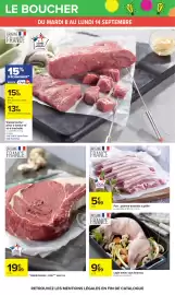 Catalogue Carrefour page 32: Le Porc Français poitrine tranchée à griller €5,99, Lapin entier sous fourreau €9,99