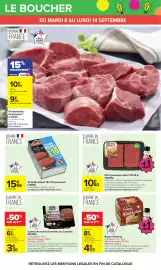 Catalogue Carrefour page 33: Charal Burger Charolais €4,25, SOCOPA 2 pavés de rumsteck marinés aux 3 poivres €3,30