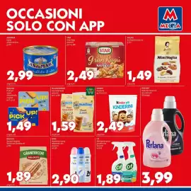 Volantino MEGA Pagina 8: Mulino Bianco merenda Flauti assortiti €1,59, Perlana detersivo per delicati €3,99