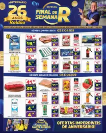 Folheto Roldão Página 1: Papel higiênico folha dupla deluxe €9,90, Bombom lacta favoritos €9,99