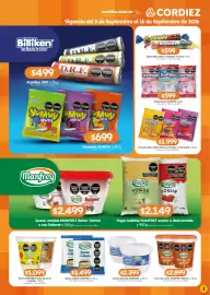 Folleto Cordiez Página 1: Manfrey queso rallado reggianito €1.499,00, Billiken gomitas €1.999,00