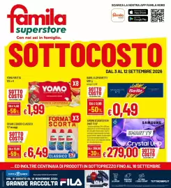 Volantino Famila Superstore Pagina 1: Yomo frutta €1,99, Dixan liquido classico €6,49