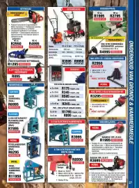 Adendorff Machinery Mart catalogue Page 29: RUGSAK-TIPE, 52.8CC €3.695,00, DIESEL-AANGEDREWE HAMMERMEUL (MAAL) €11.950,00
