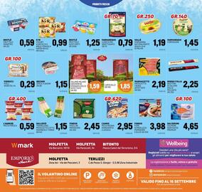 Volantino Emporio Amato Pagina 16: Vallepiù tramezzino prosciutto cotto maionese e tonno €1,15, Becher speck a dadini €1,15