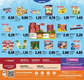 Volantino Emporio Amato Pagina 16: Vallepiù tramezzino prosciutto cotto maionese e tonno €1,15, Becher speck a dadini €1,15