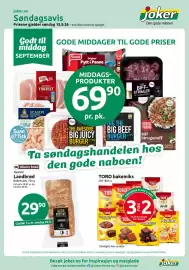 Joker kundeavis Side 1: Nystekt Landbrød €29,90, MIDDAGSPRODUKTER €69,90