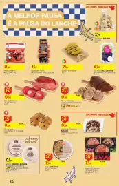 Folheto Auchan Página 34: Mini Pizza Pepperoni/ Romana/ Fidambre e Queijo €1,79, Clementina Tango €1,69
