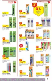 Folheto Auchan Página 7: Lapiseira de metal auchan €1,29, Esferográfica lakubo uni-ball €1,99