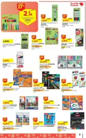 Folheto Auchan Página 9: Marcadores de Quadro Branco Auchan €2,99, Lápis de Cor BIC Intensity Up €2,99