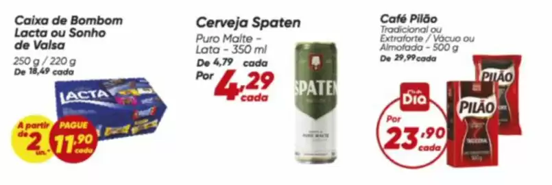 Tabloide Dia Página 8: Spaten - cerveja €4,29, Sonho de valsa - caixa de bombom €11,90