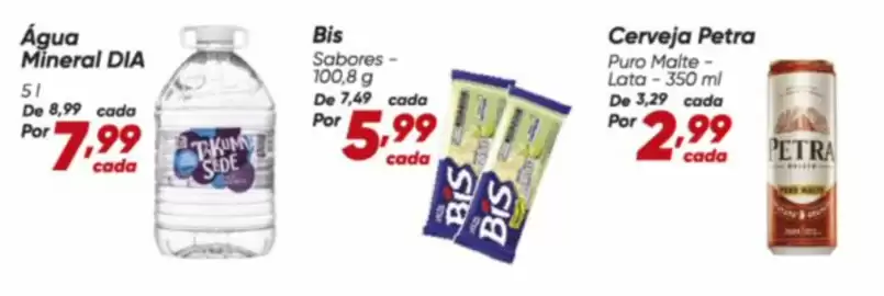 Tabloide Dia Página 9: Bis - sabores €5,99, Dia - água mineral €7,99