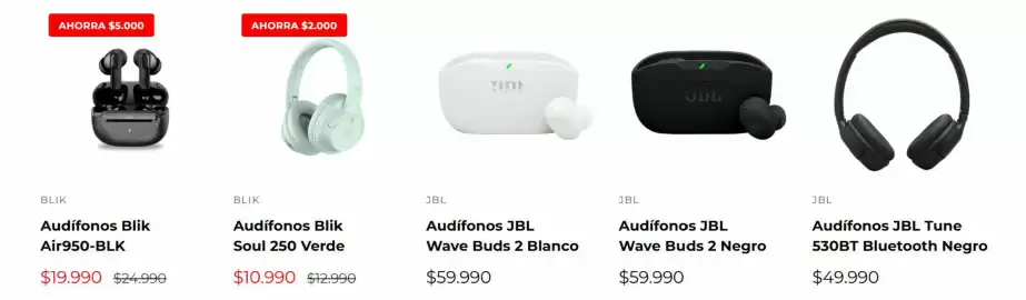 Catálogo Multicentro Página 6: Audifonos blik air950-blk €19.990,00, Jbl - audifonos wave buds 2 blanco €59.990,00