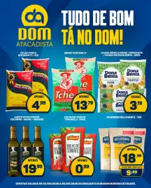 Encarte Dom Atacadista Página 3: Arroz tche agulhinha €13,79, Massa de sêmola penne / espaguete / parafuso dona benta €3,19