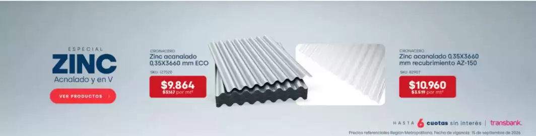 Catálogo Imperial Página 2: Zinc acanada €9.864,00, Zinc acanalado ø35x3660 mm recubrimiento a2-150 €10.960,00