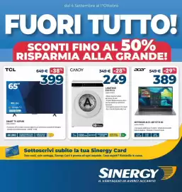 Volantino Sinergy Pagina 1: TCL SMART TV 65P69K €399,00, Acer Notebook AL15-46P-R774 R3 €389,00