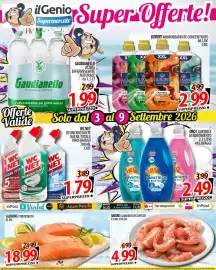 Volantino Il Genio Supermercato settimana 36 Pagina 1: Salmone porzionato €18,99, WC NET disincrostante gel profumoso €1,79