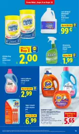 Lidl weekly ad week 37 Page 13: Downy / Tide laundry detergent & softener €5,65, Lidl disinfecting wipes, lemon scent €2,00