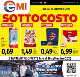 Volantino Emi Market Pagina 1: Gocciole Chocolate €1,49, Barilla pasta di semola assortita €0,49