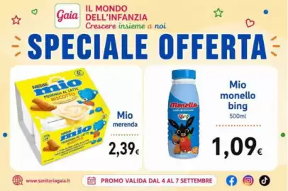 Volantino Sanitaria Gaia Pagina 5: Mio merenda €2,39, Monello Latte di Crescita bing €1,09
