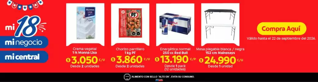 Catálogo Central Mayorista Página 1: Mainstays - mesa plegable blanca / negra €24.990,00, Crema vegetal €3.050,00