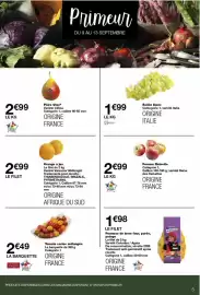 Catalogue Monop' page 5: Raisin blanc €1,99, Pommes de terre four, purée, potage €1,98