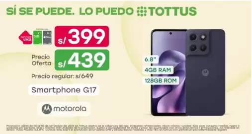 Catálogo Tottus semana 36 Página 4: Motorola smartphone g17 €399,00