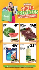 Folleto Merco semana 36 Página 1: Nutrioli - aceite puro de soya €32,99, Bistec del cero o siete €149,00