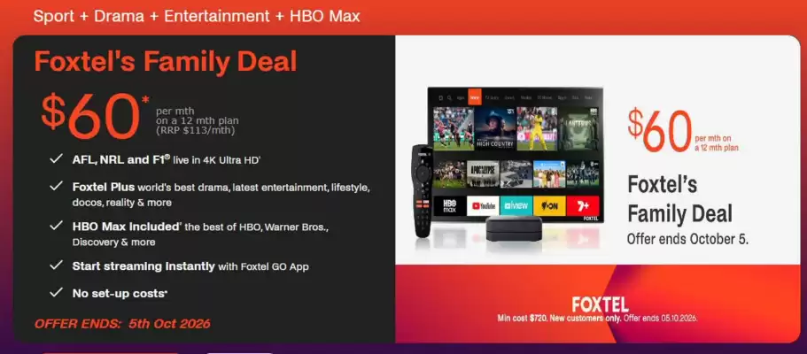 Foxtel (valid until 5-10)