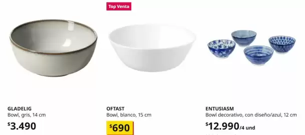 Catálogo IKEA Página 6: Gladelic bowl €3.490,00, Bowl, blanco €690,00