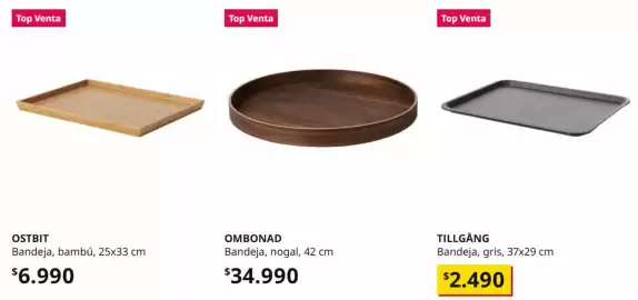 Catálogo IKEA Página 7: Bandeja, bambu, 25x33 cm €6.990,00, Ombonad bandeja, nogal, 42 cm €34.990,00