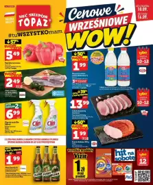 Topaz gazetka tydzień 37 Strona 1: Filet z miruny ze skórą Abramczyk €2,49, Płyn do szyb Clin Lemon €6,99