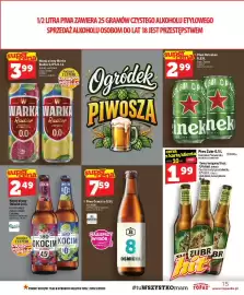 Topaz gazetka tydzień 37 Strona 15: Piwo bezalkoholowe Napój piwny Warka Radler cytryna €3,99, Piwo Heineken €2,99