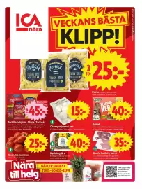 ICA Nära reklamblad vecka 37 Sida 1: Champinjoner i ask €15,00, Tortilla original, Chips, Tacosås, Medlemspris