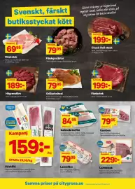City Gross reklamblad vecka 37 Sida 2: Fläskgrytbitar €79,95, Högrevsfärs €189,00