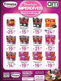 Encarte Almeida Mercados Página 1: Hambúrguer frimesa de pernil suíno €19,48, Linguiça p/ Churrasco Frimesa €12,99