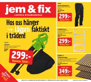 Jem&Fix reklamblad Sida 1: AKUSTIKPANEL €349,00, HANTVERKSBYXA €299,00