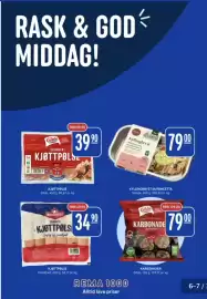 Rema 1000 kundeavis uke 37 Side 6: KYLLINGBRYST M/PANCETTA €79,00, KJØTTPØLSE €39,90