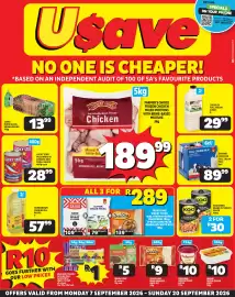 Usave catalogue Page 1: Lucky Star Pilchards in Tomato Sauce €28,99, KOO Baked Beans in Tomato Sauce €30,00