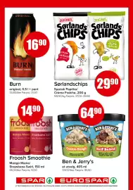 Eurospar kundeavis uke 37 Side 13: Sørlandschips Spansk Paprika/Crème Fraîche €29,90, Burn energy drink €16,90