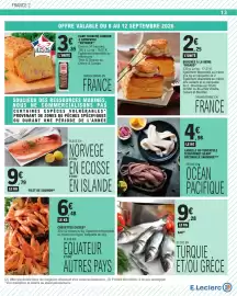 Catalogue E.Leclerc page 13: Lamelle ou tentacule d'encornet géant €4,98, Guyader Cake tranché jambon & emmental €3,35