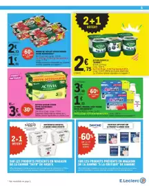 Catalogue E.Leclerc page 5: ACTIVIA €3,48, Yoplait Panier Fruits Rouges €1,01