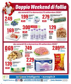 Volantino Eurospin Pagina 20: Latte alta digeribilità scremato UHT Amo Essere €3,00, Frollini Classici Dolciando €1,29