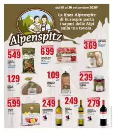 Volantino Eurospin Pagina 10: Pane ai Cereali Alpenspitz €1,29, Succo di mela Alpenspitz €5,99