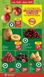 Folleto ALDI semana 38 Página 4: Uva de mesa roja sin semillas €1,35, Zespri kiwi amarillo €0,65