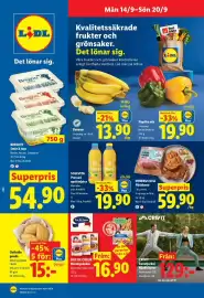 Lidl reklamblad vecka 38 Sida 1: Solevita apelsinjuice €19,90, Nybergs deli fläskkarré €59,90