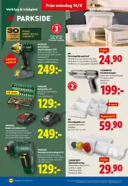 Lidl reklamblad vecka 38 Sida 16: Silvercrest kylskåpsförvaring €29,90, Parkside batteridriven skruvdragare 4 v €129,00