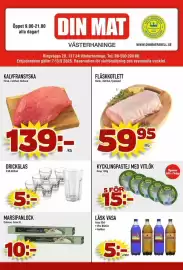 Din Mat reklamblad vecka 37 Sida 1: Dufre kycklingpastej med vitlök €15,00, Kalvfransyska €139,00