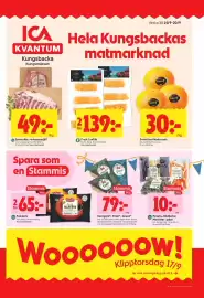 ICA Kvantum reklamblad vecka 38 Sida 1: Fryst Laxfilé €139,00, Småcitrus Nadorcott €30,00