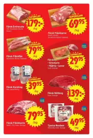 Nya Pulsen reklamblad vecka 37 Sida 3: Färsk Fläskkarre €69,95, Färsk Entrecote €179,00