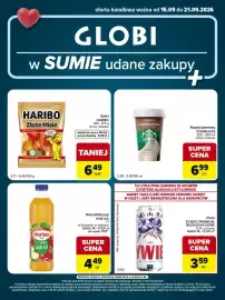 Globi gazetka tydzień 38 Strona 1: Napój kawowy Starbucks €6,99, Piwo bezalkoholowe Żywiec €3,59